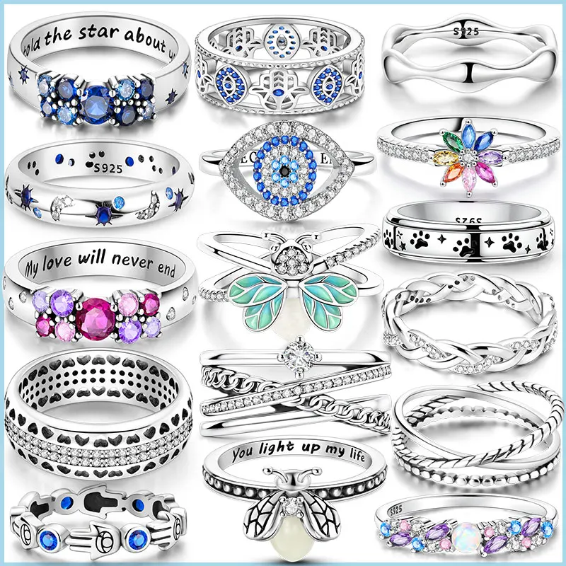 Anillos para mujer, 100% Plata de Ley 925, anillo apilable de lujo, diseño original, anillos de dedo con circonita, joyería de boda de alta calidad, regalo