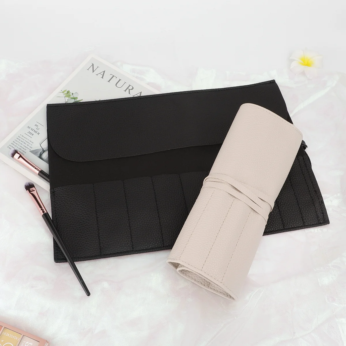 Roll Up Makeup Brush Holder Travel Organizer Bag Cosmetic Pouch for Women Eyebrow Brushes