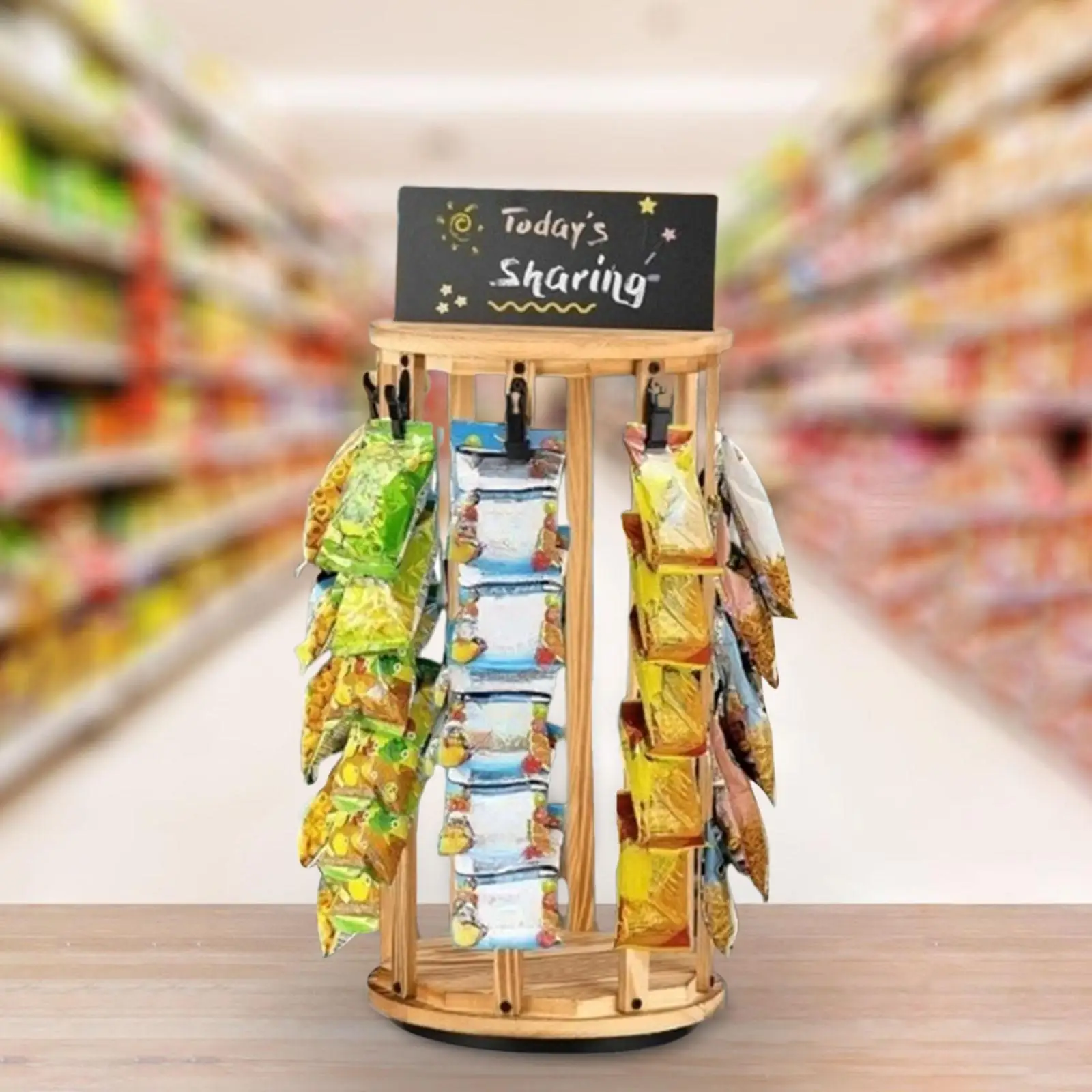 

Chip Rack Display Stand 40 Clips, 360° Rotating 5 Tiers for Countertop Party
