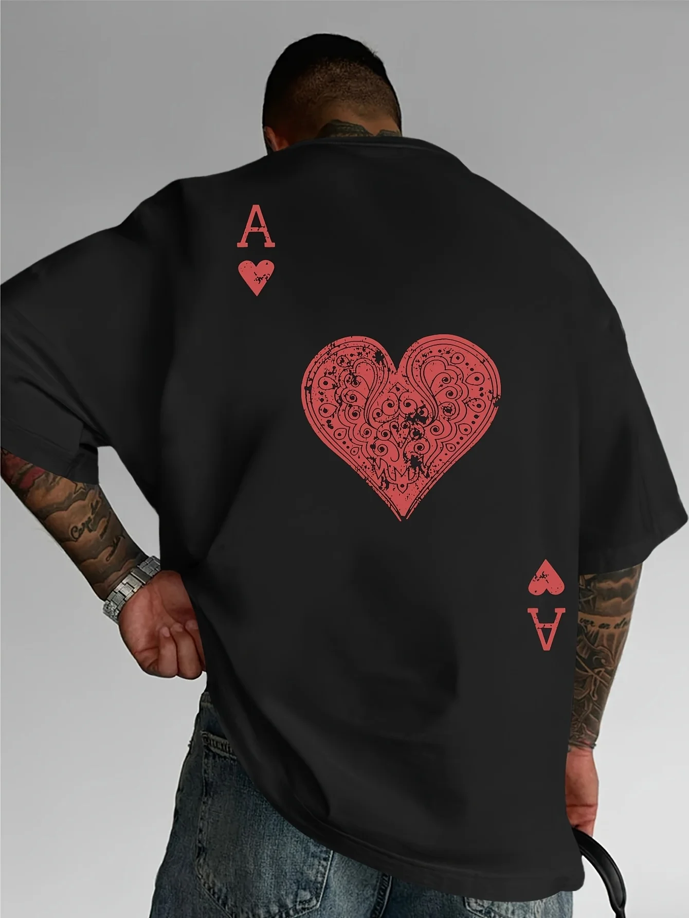 Ace of Hearts Playing Card Print on Premium Soft 100% Cotton Mens T Shirt Perfect for Summer Casual Streetwear Style
