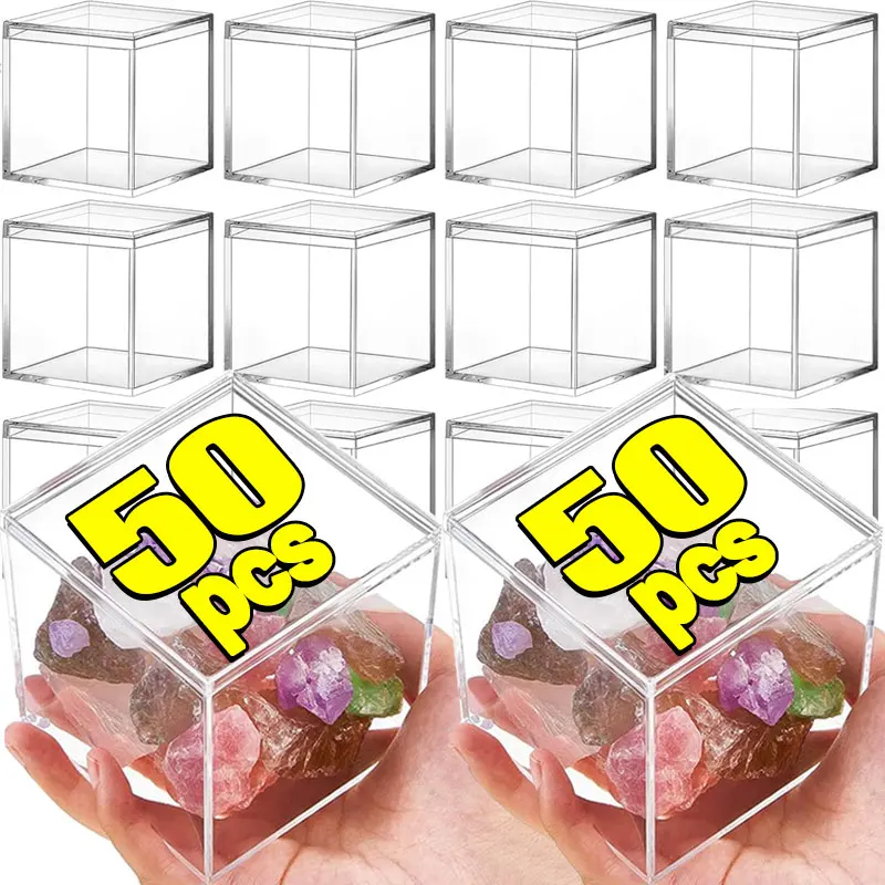 1-50pcs Transparent Acrylic Boxes With Cover Plastic Organizer Gift Packing Box Food Candy Storage Container For Home Display