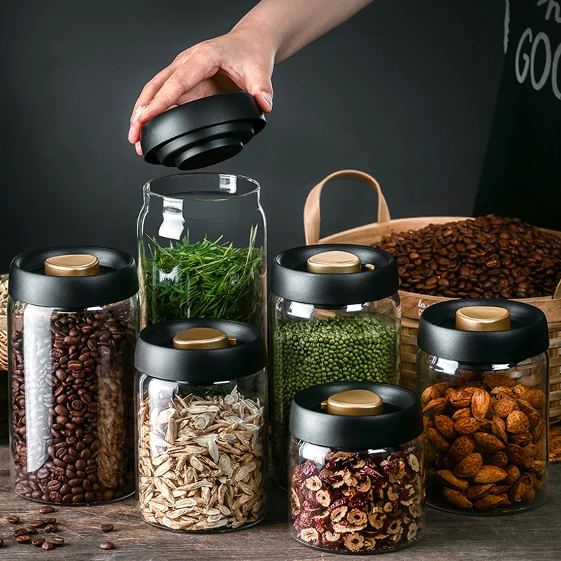 Vacuum Coffee Beans Storage Bottles Creative Sealed Glass Bottle Storage Tank Food Grains Container Can Mason Jar Transparent