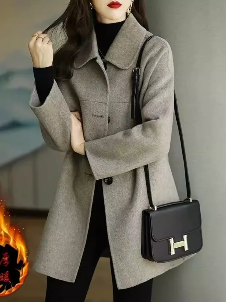 

Double-Sided Woolen Coat Women's Mid-Length Autumn Winter New Single-Button Outerwear Anti-Aging Elegance Fur Casual Sle