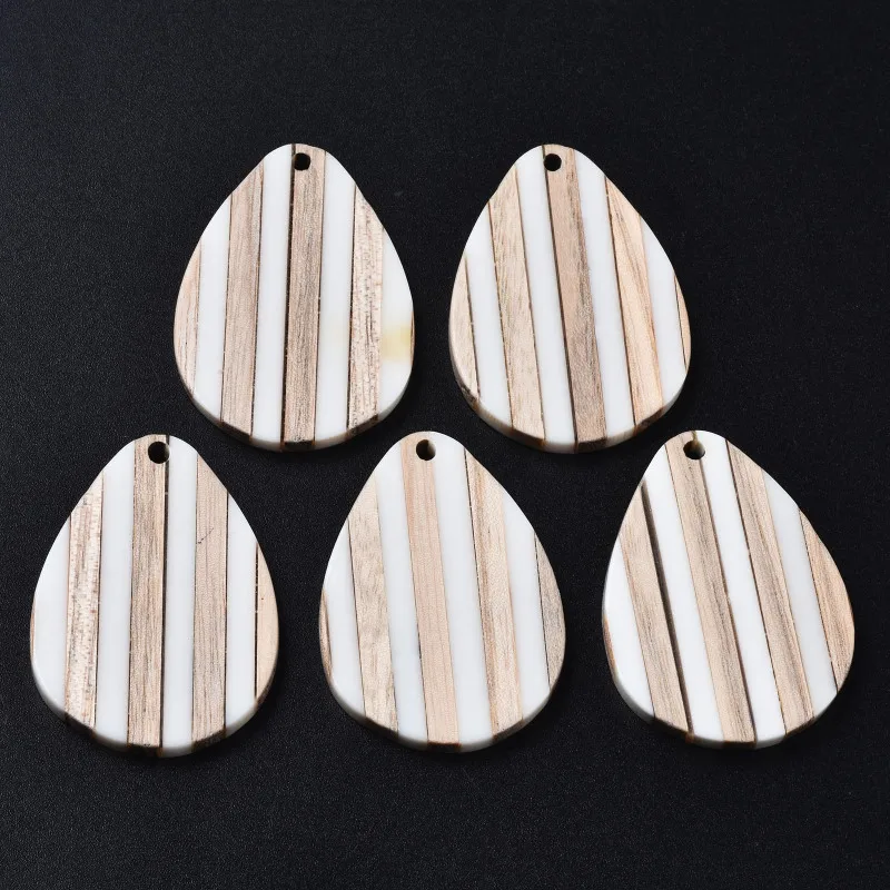 20pcs Resin Wooden Pendants Dangle Charms Teardrop Shape for Jewelry Making DIY Bracelet Necklace Charm 36x26x3mm Hole: 1.8mm