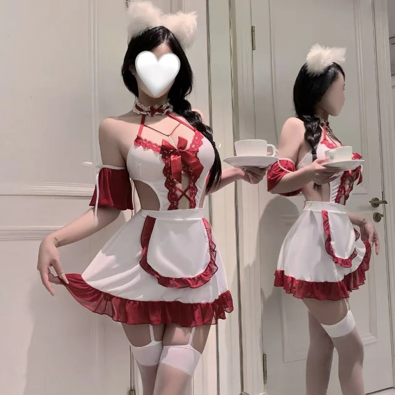 

Japanese Maid Cos Uniform Lovely Girl Student Lolita Dress Sweet Style Cute Cat Cafe Princess Dresses Kawaii Lingerie Temptation