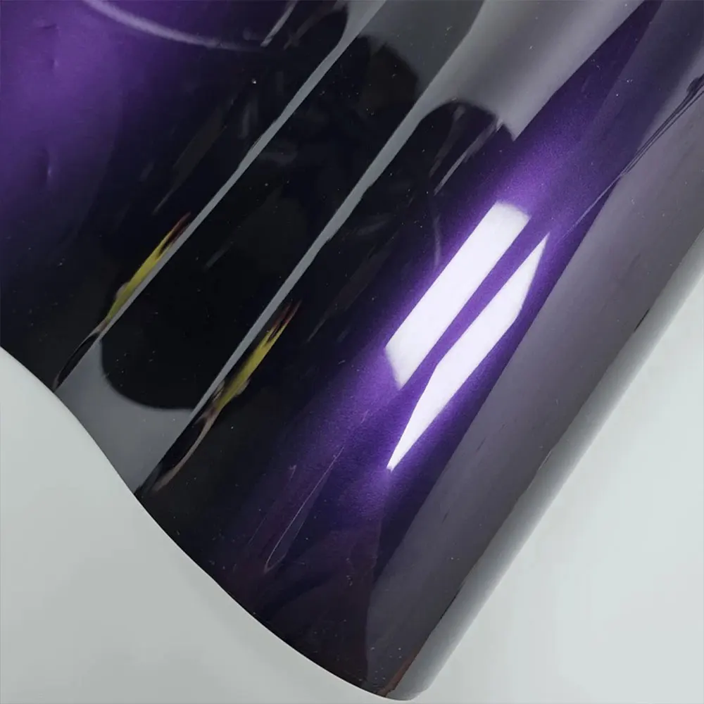 Premium PET PVC Hochglänzende Mitternachtslila Vinylfolie für Auto und Motorrad mit Luftkanälen VENICE PURPLE Farbwechselfolie für Fahrzeuge