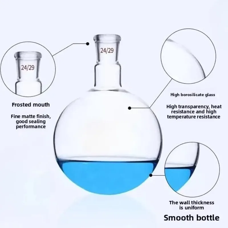 2PCS Standard Ground Joint Round Bottom Flask Spherical High Temp Glass Vessel Distillation Reaction Lab Glassware
