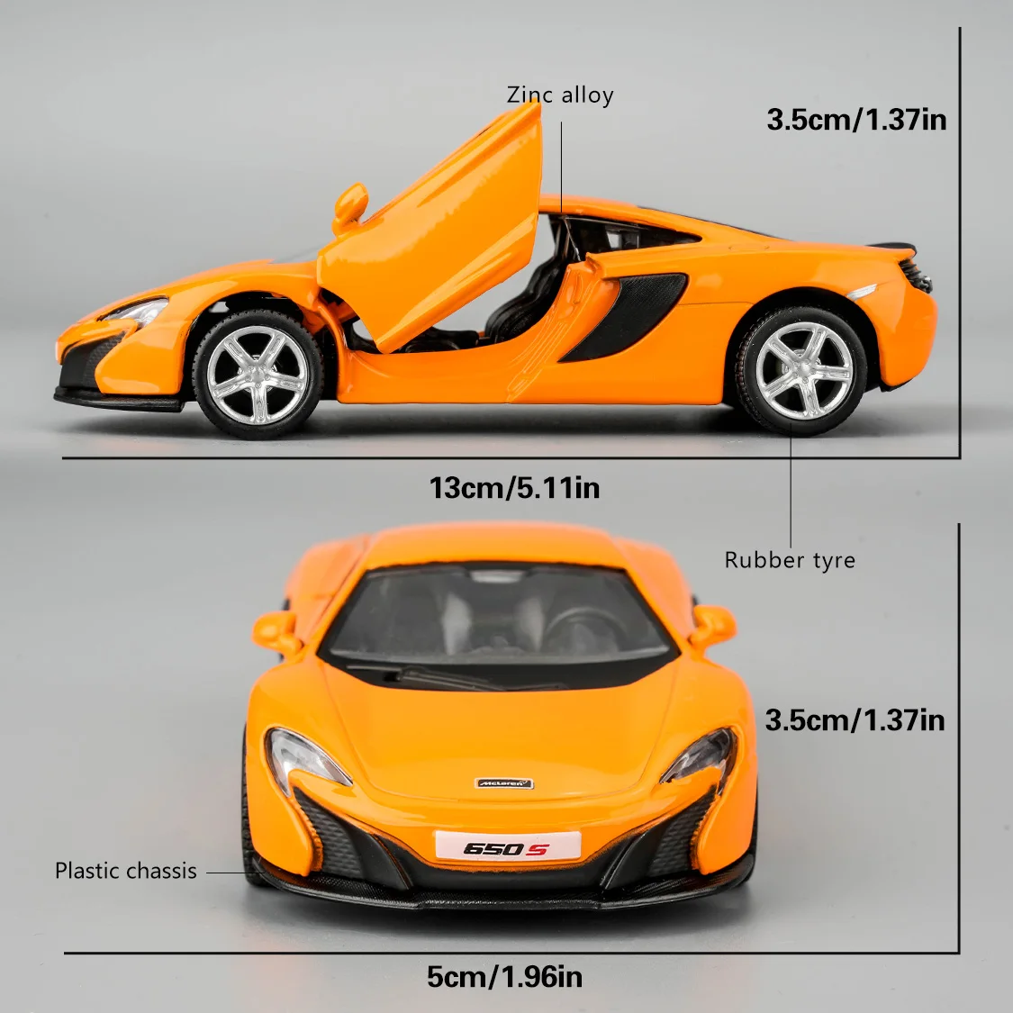 1:36 McLaren 650s Samochód zabawkowy, odlewany model samochodu, otwarte drzwi, kolekcja zabawek dla dzieci w wieku od 3 lat, prezent czerwony