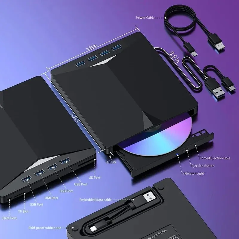 Obrázek 5: Externí DVD pohon 7-in-1 USB 3.0 type-c cédéčko RW palič čtečka RW optický pohon TF sdà­let karta čtečka pro PC notebook notebook computers