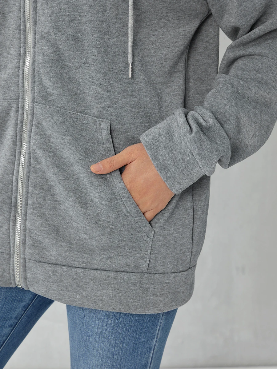 Women Oversized Zip Up Hoodies Baggy Loose Hooded Zipper Solid Color Sweatshirt Coat Teen Girl Fleece Y2K Jacket with Pockets