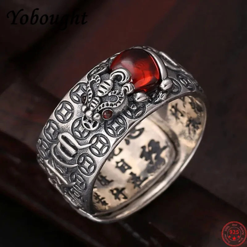 

S925 sterling silver rings for men women genuine new fashion Chinese Pixiu Golden Toad hrart Sutra Garnet Argentum jewelry