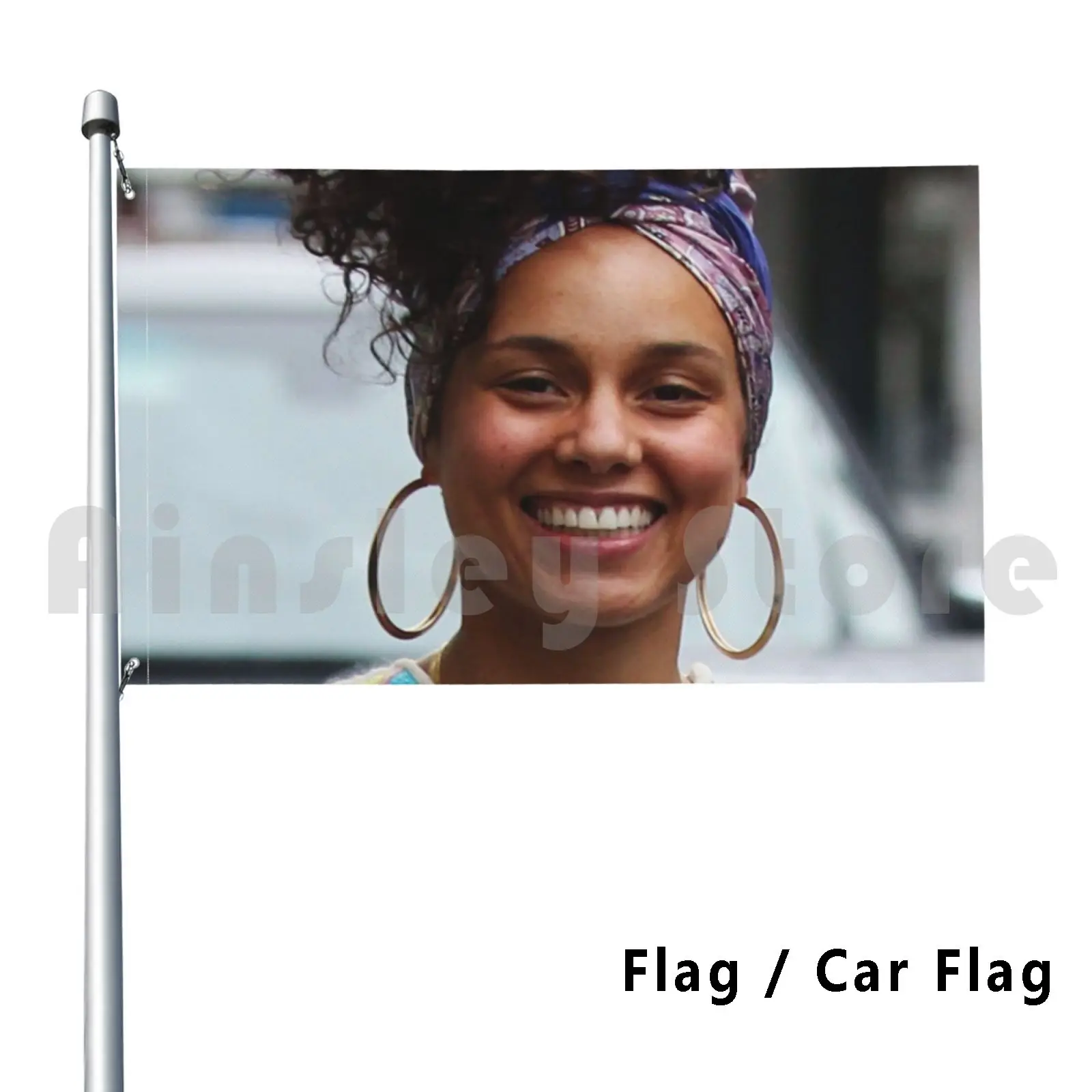 Alicia Smilling Ponytail's Outdoor Decor Flag Car Flag Brunette Brown Keys Underdog Tour 2020 World Alica Keys No