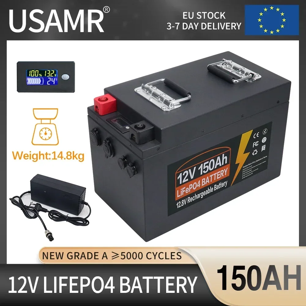 

12V LiFePO4 Battery 150Ah Built-in BMS Lithium Iron Phosphate Cells 5000 Cycles For RV Campers Golf Cart Solar Storage + Charger