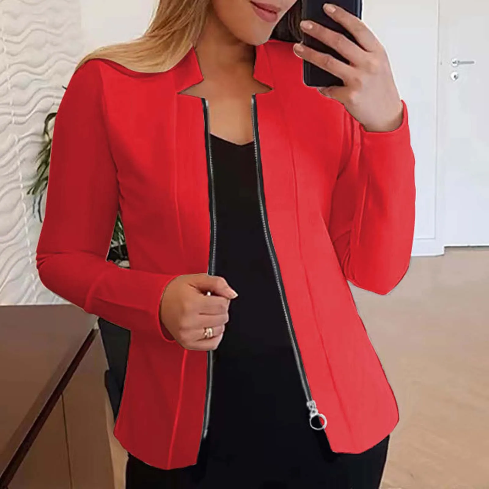 Blazers finos casuais femininos, manga longa, ponto aberto, jaquetas e casacos OL brancos, roupas femininas plus size