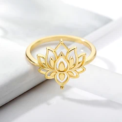 Lotus Rings For Women Waterproof Gold Color Stainless Steel Ring Wedding Couple Flower Aesthetic Jewelry Freeshippi Item anillos