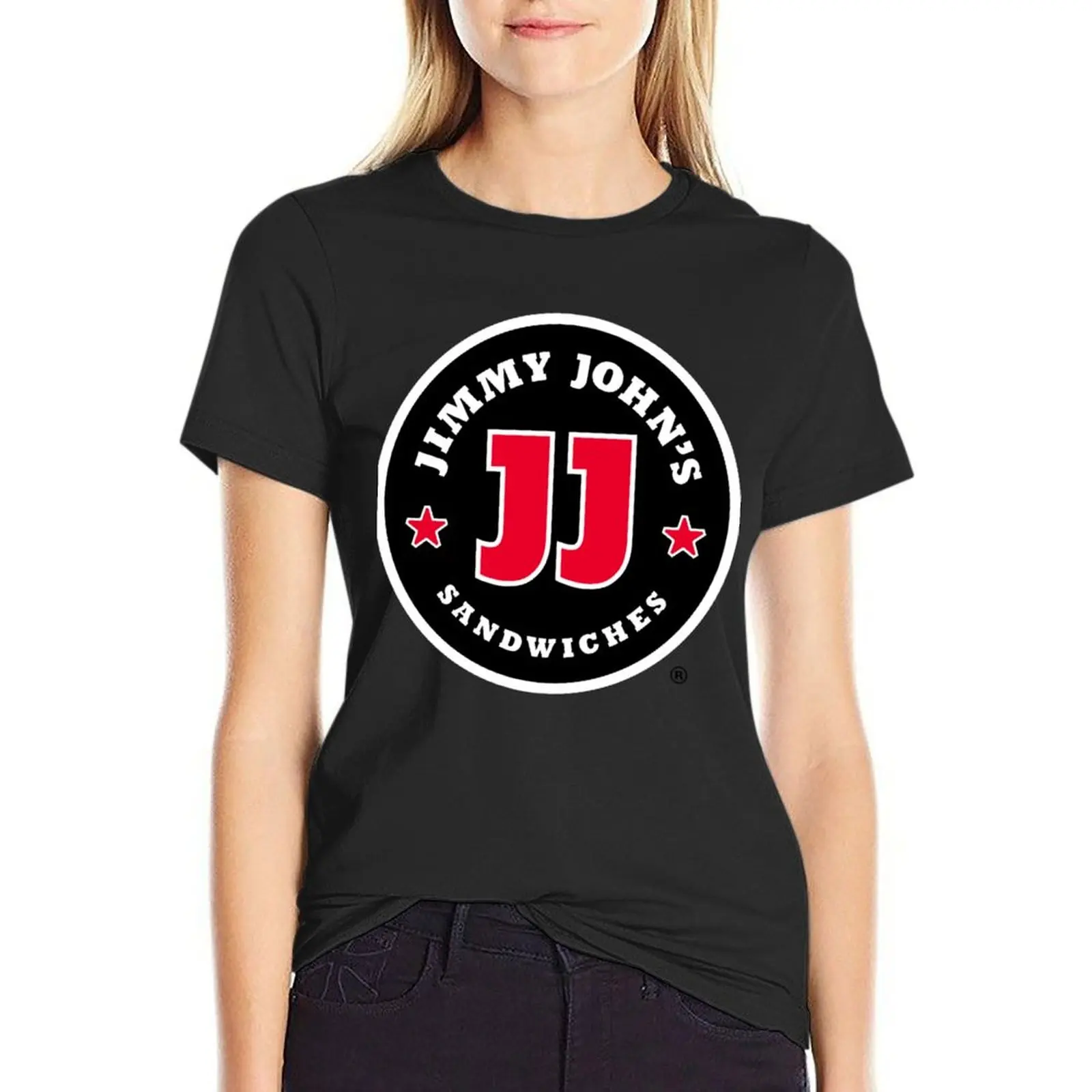 Jimmy John 'S Sandwiches Restaurant Logo T-Shirt Met Dierenprint Shirt Voor Meisjes T-Shirt Voor Dames