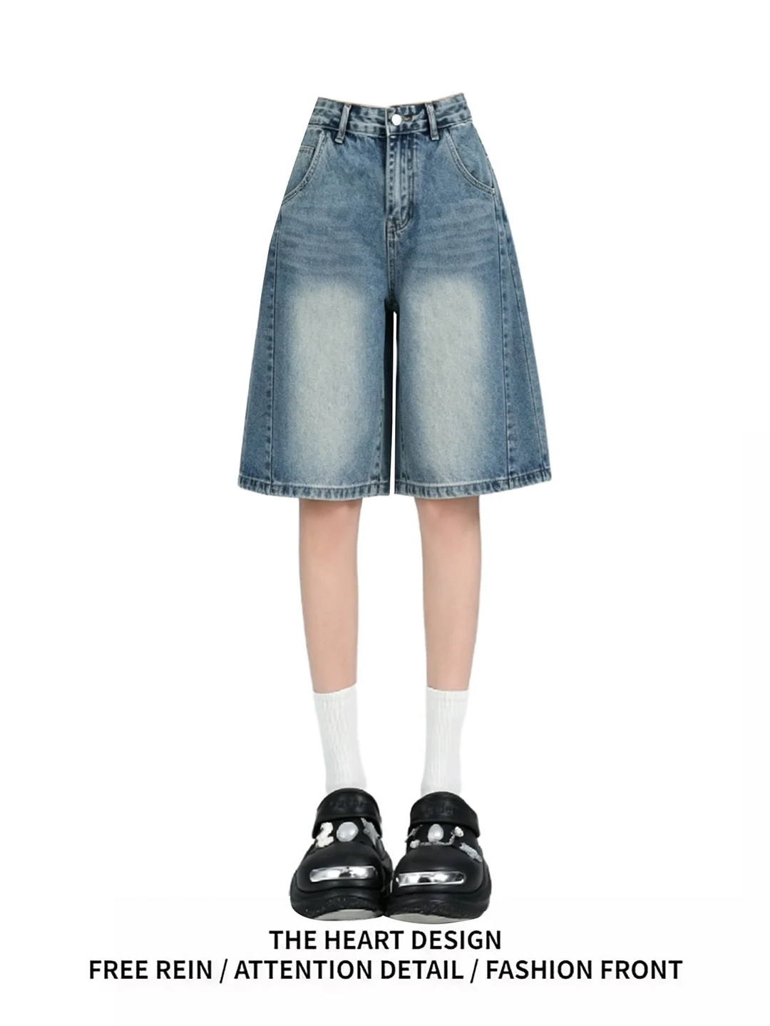 

Retro American Washed Denim Five-Point Shorts Women's Summer New Loose Wide Leg Casual Versatile Shorts Wide Leg Mid-Pants