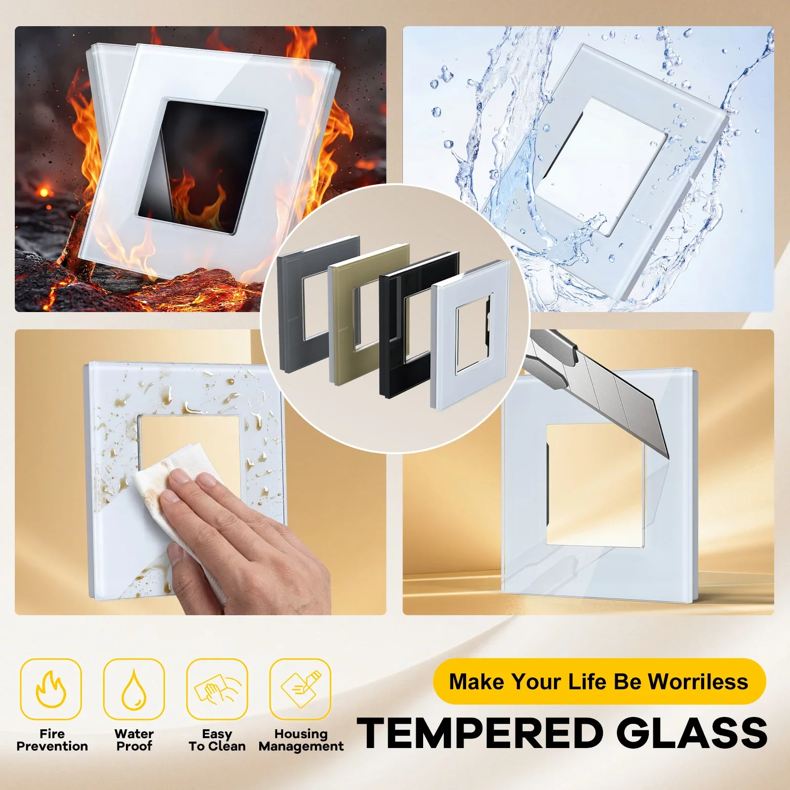 BSEED Smart Dimmer Light Switch Module Part EU Dimmable LED Switch Insert Blue Backlight Free Combination Wall Socket Key Glass