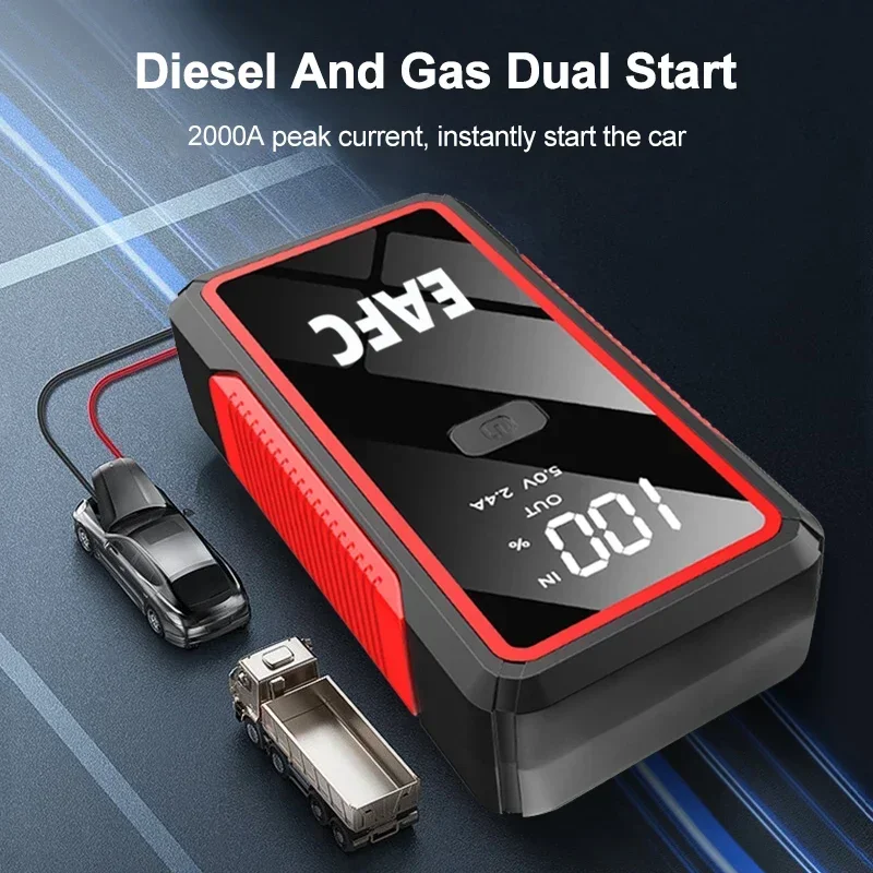 2000A Car Jump Starter 12V Car Booster Power Bank Battery Boost Starter For Petrol Diesel 6.0L/4.0L Car Emergency Start Charger