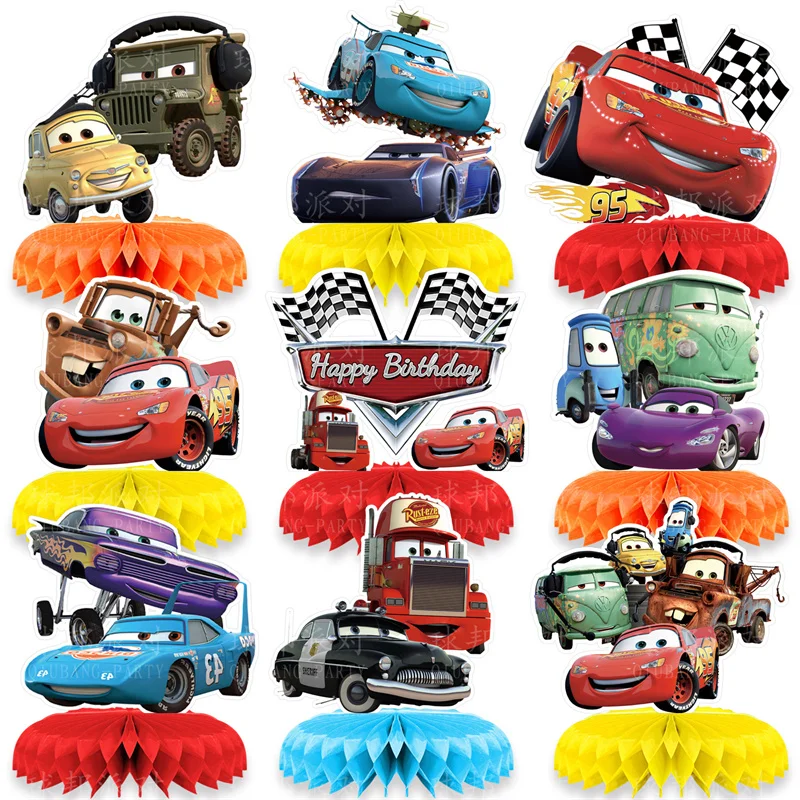 

New 9-Piece Cars Birthday Party Decorations Kids Party Supplies Cupcake Decoration Background Centerpiece