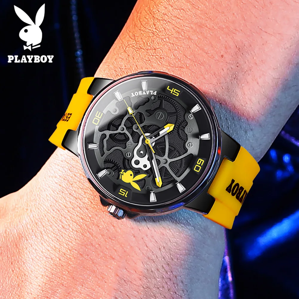 PLAYBOY Luxury Original Men Watch Silicone Strap Fashion Casual Quartz Watches for Men High Quality Waterproof Wrist Watch Men