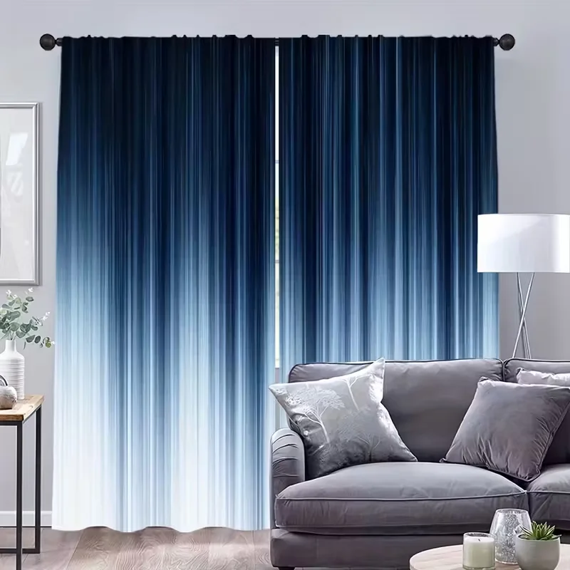 2pcs Modern Blue Gradient Pattern Curtains, Designed for Light Blocking, Premium Material, Suitable for Living Room, Bedroom, Da