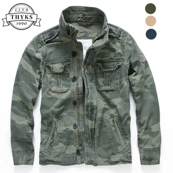 Askeri Denim ceket erkekler Retro Camo çok cepler erkek kovboy ceketler moda kargo kot mont moto artı boyutu S-2XL
