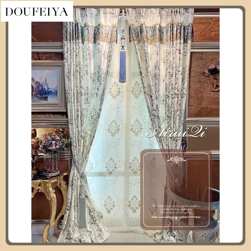 

European Vintage White Velvet Embroidered Tulle Luxury Curtains for Living Room Bedroom Elegant Custom Window Blackout Dining