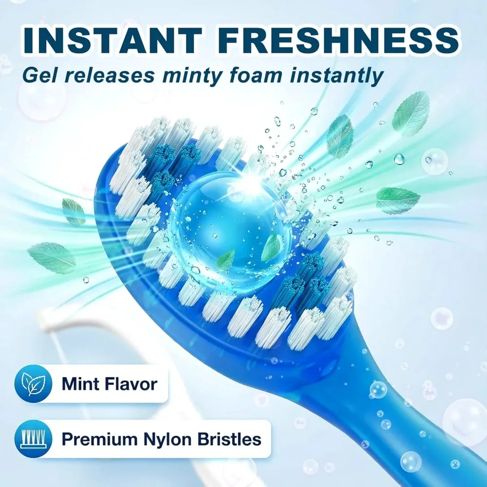 10Pcs Booming Bead Disposable Toothbrush Traveling Toothbrush Set with Dental Floss Mini Toothbrush Separate Packaging 4 Flavors