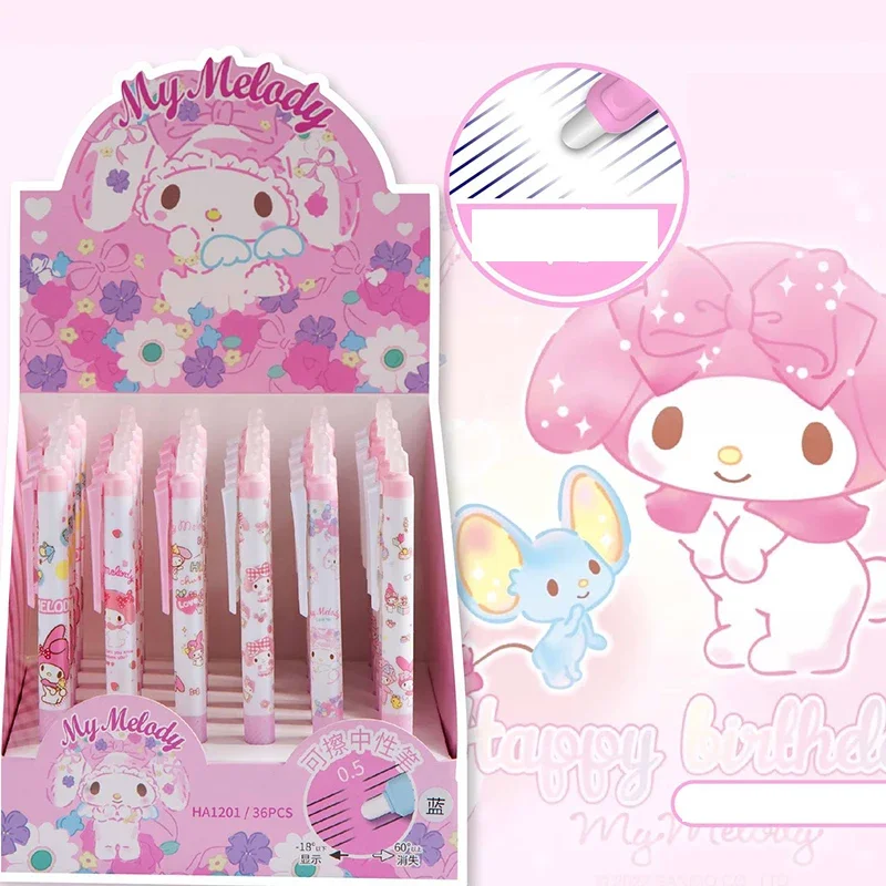 6Pcs Cute Sanrio Mymelody Kuromi Ballpoint pen Erasable Blue Ink Gel Pen 0.5mm Washable Magic Erasable Pens kids stationery gift