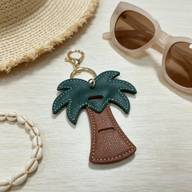 Palm Tree Eyeglass Holder Keychain, PU Leather Sunglasses Clip Bag Charm Pendent Ornament