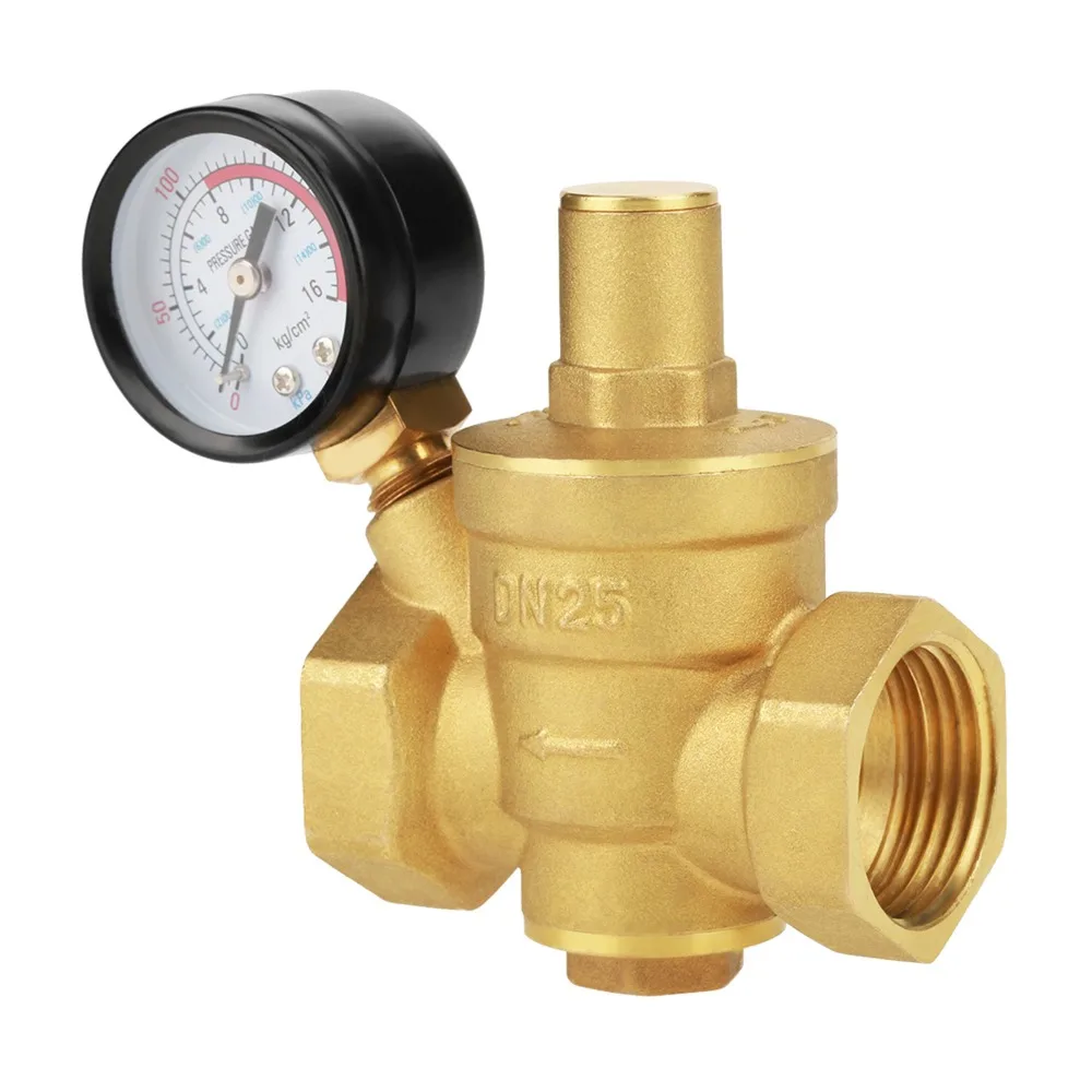 DN25 Water Pressure Regulator Adjustable Brass Water Pressure Reducer Gauge Meter Pressure Reducer Valve for DN25