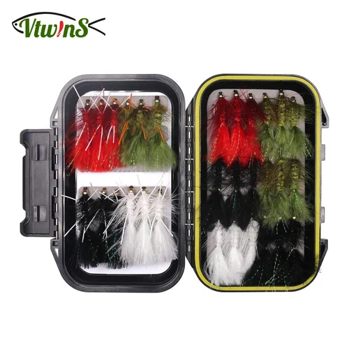 Vitwins cabeza de cuentas de cobre Bugger de lana ninfa pesca con mosca Streamer patrones de moscas señuelo de pesca cebo con caja de atado de moscas impermeable