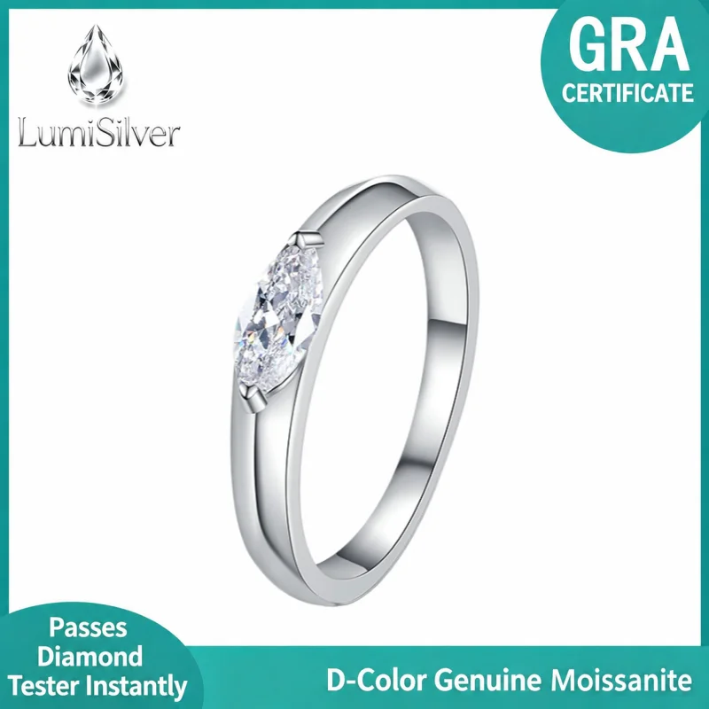 Marquise Cut Moissanite Solitaire Engagement Ring 925 Sterling Silver GRA Certified Minimalist Wedding Promise Band
