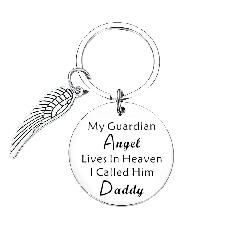 Cute Dad Memorial Keychain Pendant My Guardian Angel Lives in Heaven I Call Him Daddy Key Chains Father’s Day Gifts