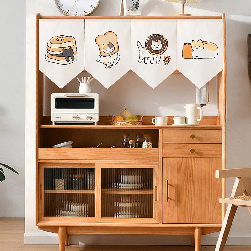 Korean Cartoon Cat Bread Triangle Flag Door Curtain Fun Partition Hanging Curtain Kitchen Bedroom Home Decoration