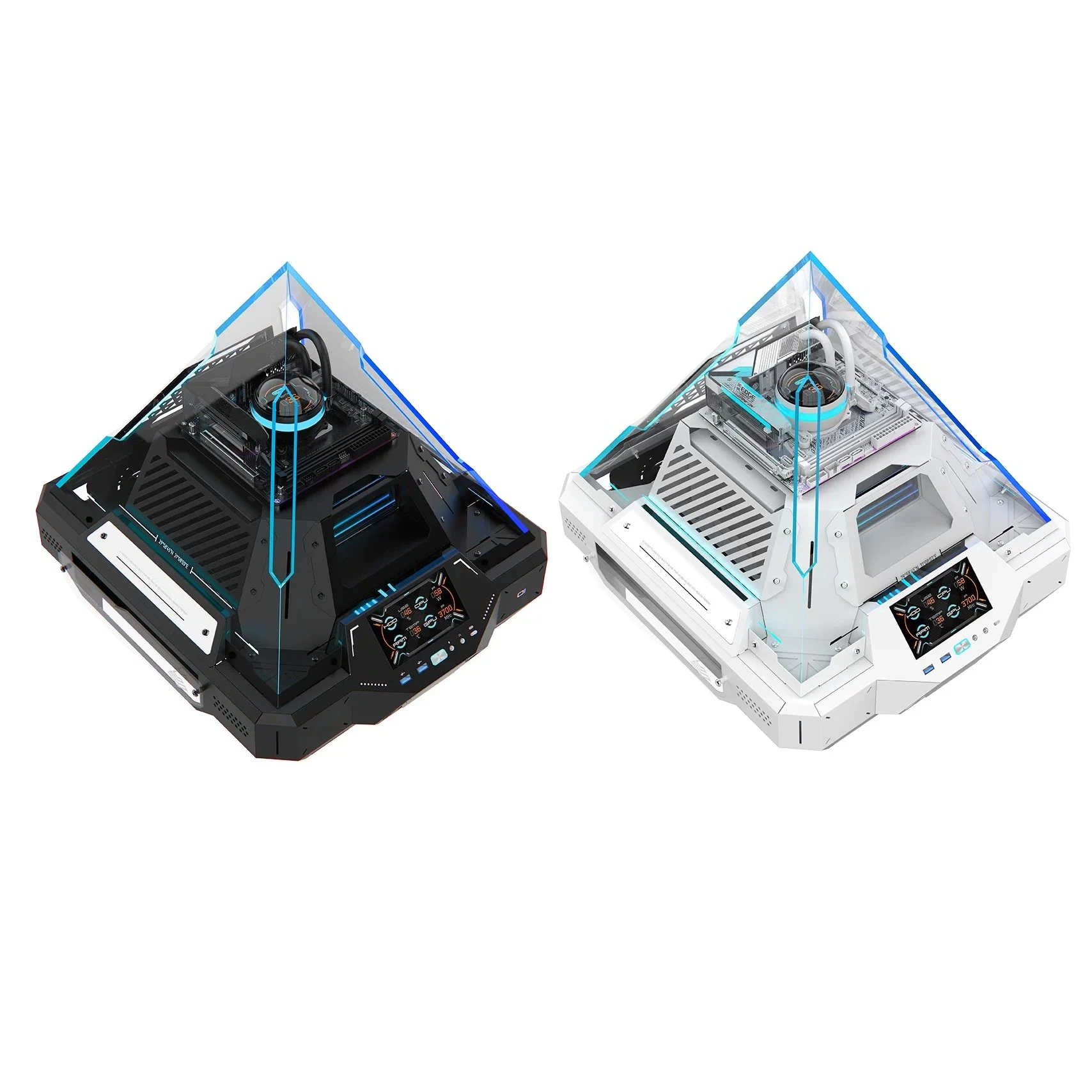 Pyramid sci-fi chassis, support 360 water-cooled ITX main board with 5-inch display graphics card extension cable