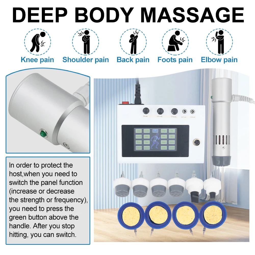 Electrical Muscle Stimulation Shockwave Therapy Machine Pain Relief Portable Shock Waves Massager Machine Health Care Body 300MJ