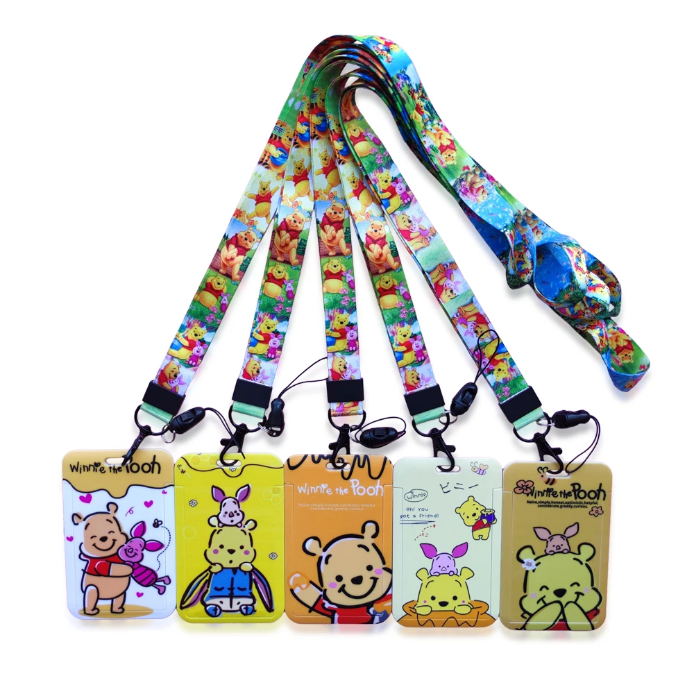 Disney Winnie Pooh Lanyard Slide ABS ID Badge Holder With Clear ID Window Neck Lanyard for School ID Office ID Women Teen Kids