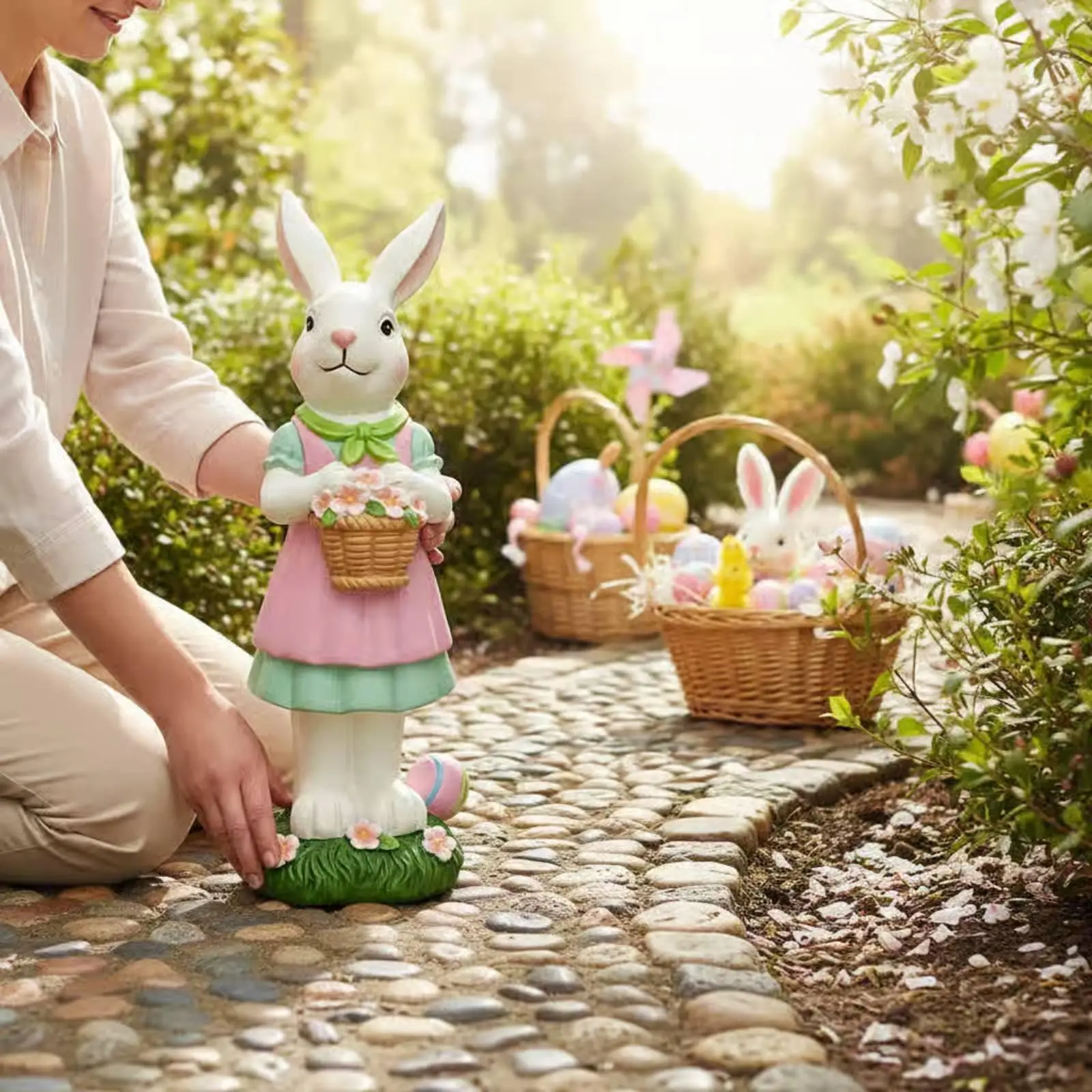 Easter Bunny Figurine Detailed Craftsmanship Resin Hare Figurine Set Lifelike