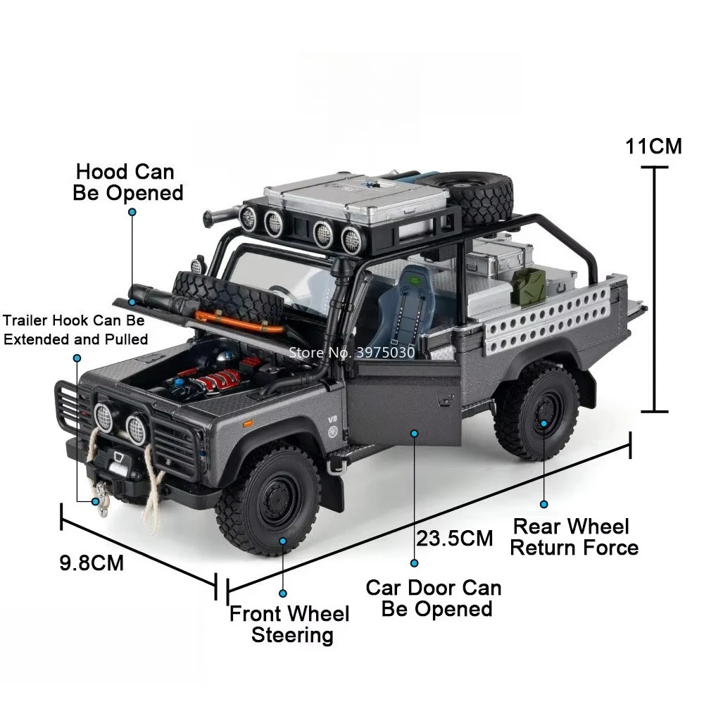 1:24 Scale Defender 110 Model Car Diecast Alloy Toy Doors Opened Pull Back Off-road Vehicle Fine Details Models Indoor Display