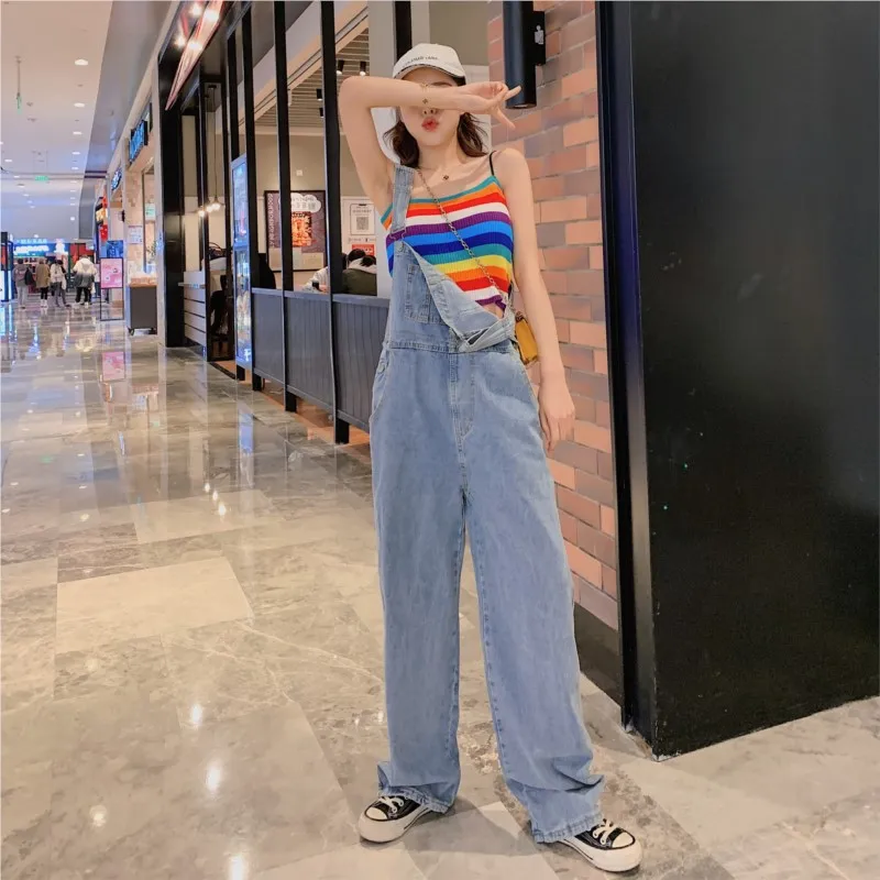 Mopping Pants Lady Spring Autumn New Model Korean-Style Loose-Fit High-Waist Wide-Leg Jeans Overall Women's Trend Jumpsuit