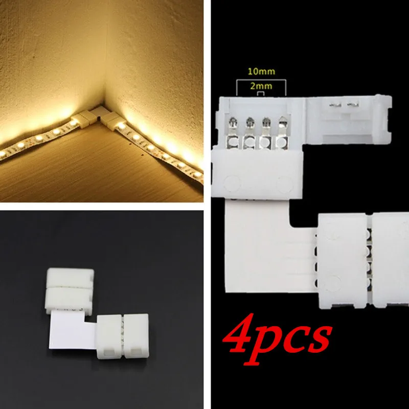 4 Packs L-Vorm 4Pin Rgb 5050 Led Connector Led Light Strip Connectors