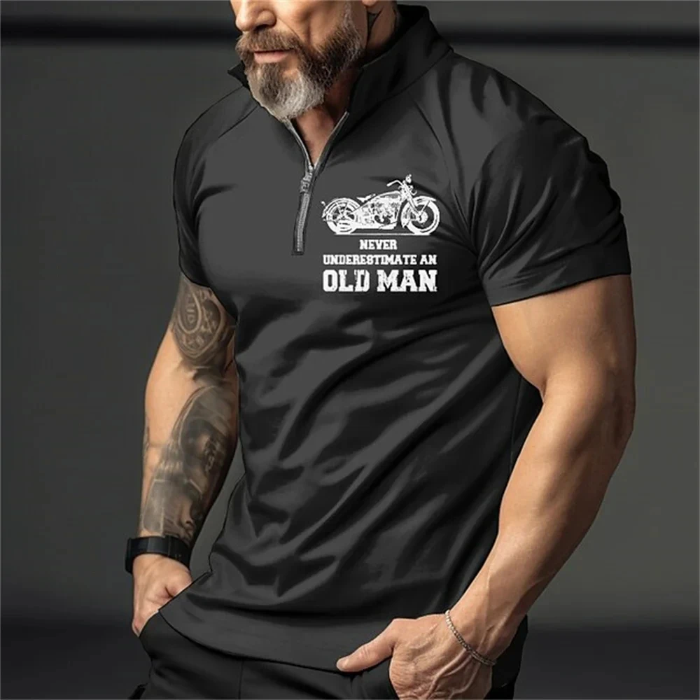 2024 Vintage Summer Short Sleeve Polo Shirt Men Half Zip Up Lapel Classic Motorcycle Graphic Men Polo Shirts Oversize Streetwear image 2
