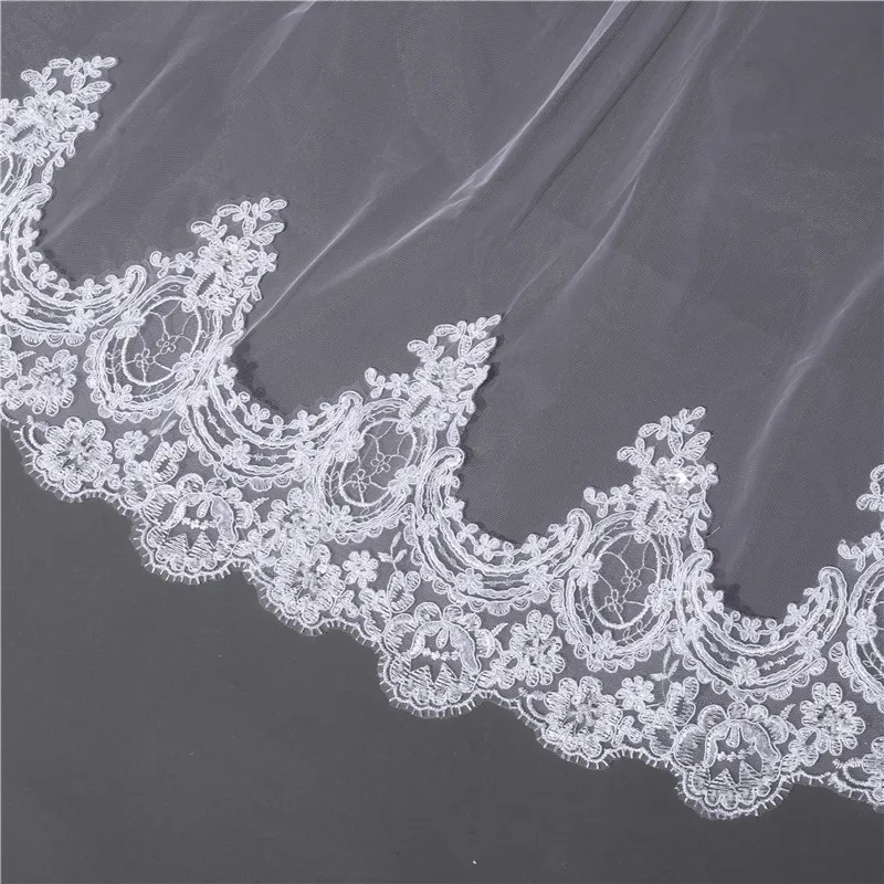 Elegant White Ivory Bride wedding accessories Lace Edge Wedding veil Boda mariage Cheap Bridal veils wianek komunijny boda