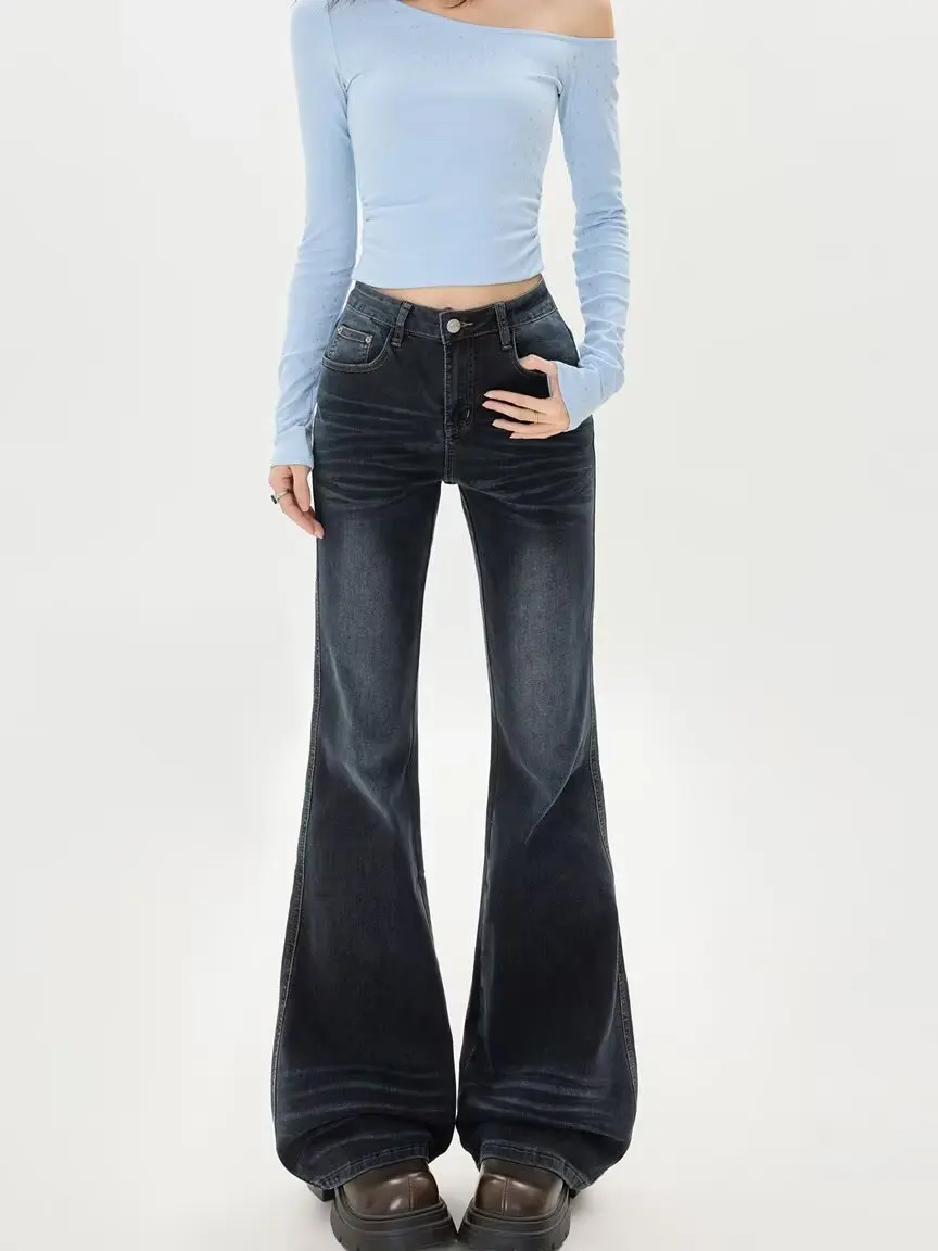 High Waist Bell Bottom Denim Jeans Women's Autumn Style plus Size Slim Fit Retro  Scratch Small Size Elastic  Hoof Pants