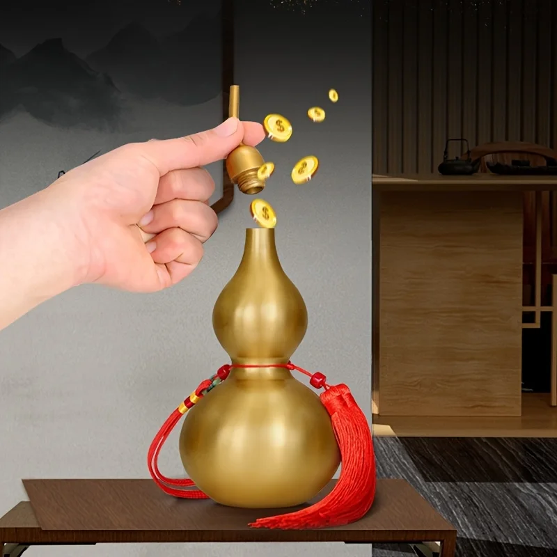 1pc Brass Gourd Figurine - Rotatable Lid, Feng Shui Decorative Collectible for Prosperity and Longevity, Home, Office Desk Decor