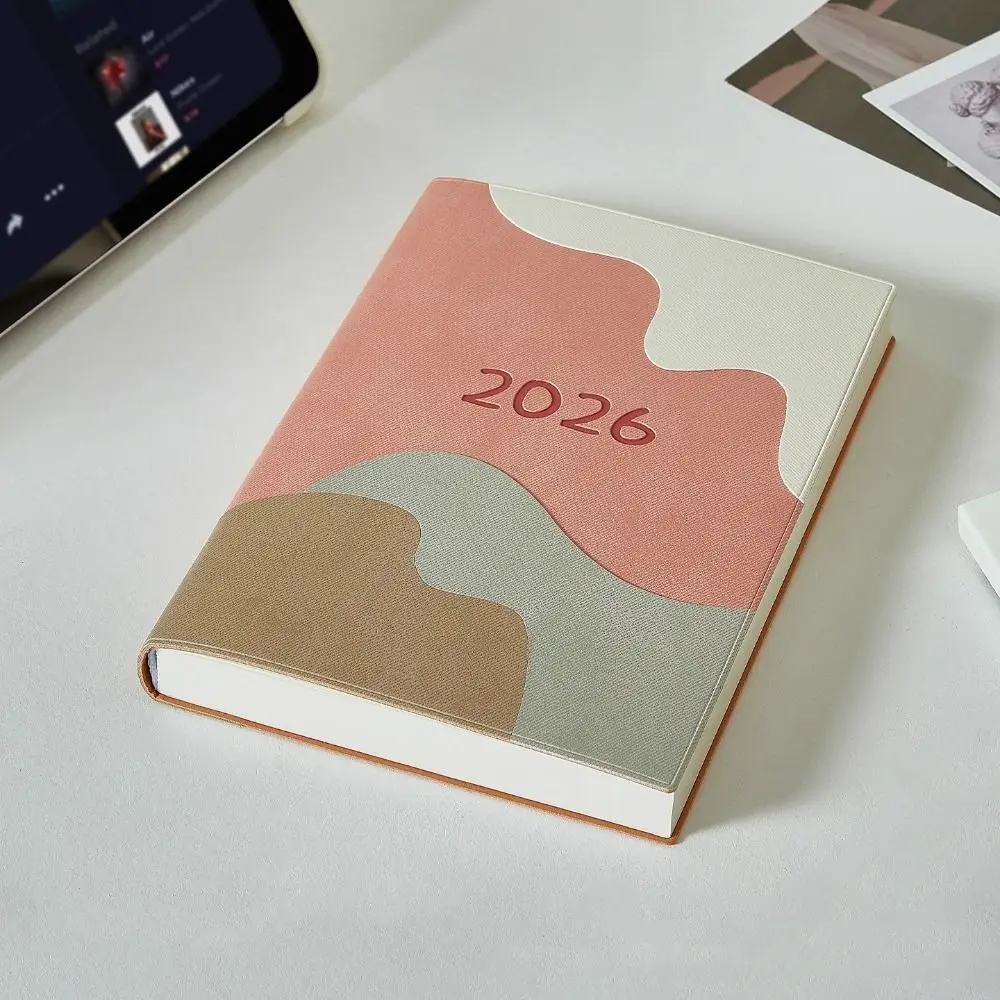 Buku Jadwal Portabel A5 2026 Motif Ombak Laut, Perencana Harian, Pengingat, Buku Kalender Daftar Tugas, Bahan PU Bertekstur, Perlengkapan Kantor