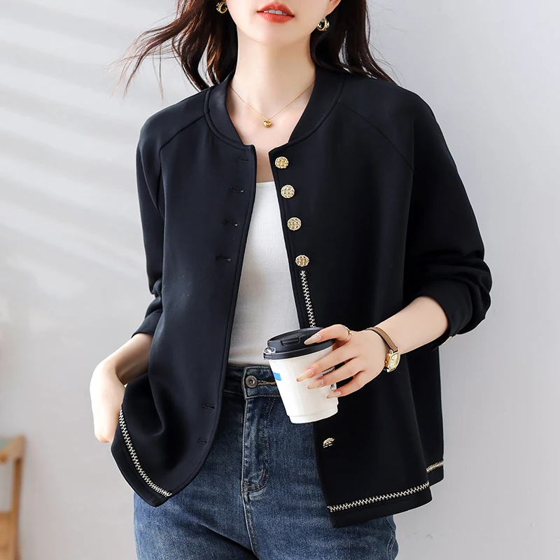 

Ранняя осень, новый дизайн, черный бейсбольный джет, большой размер, женский повседневный длинный кардиган с воротником-стойкой, топ на пуговицах