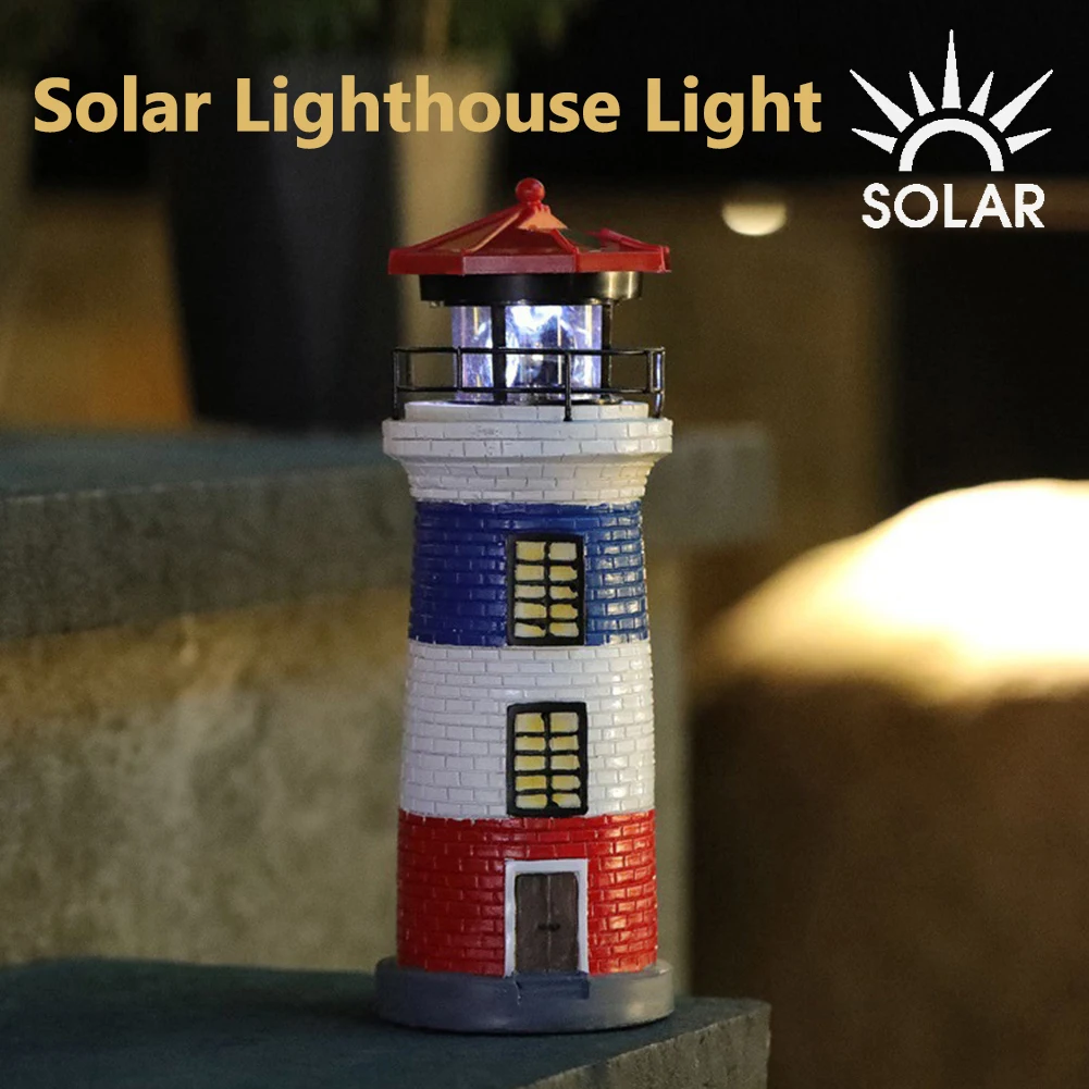 

Solar Powered Resin Rotating Lighthouse Lamp Decorative Lighthouse Light Lighthouse Lantern Ornament for Home Yard Outdoor Decor